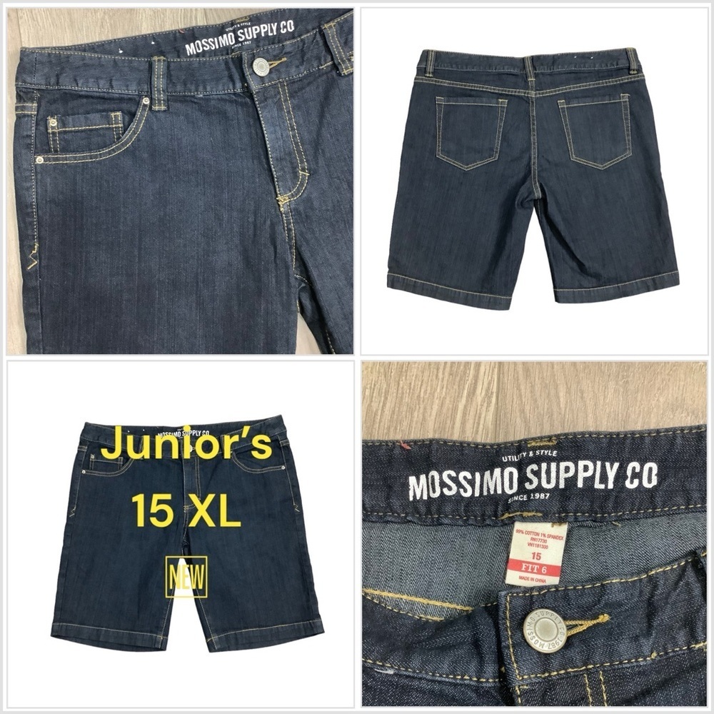 Junior's Mossimo 15 XL Dark Navy Blue Denim Jeans Bermuda Shorts Stretch New